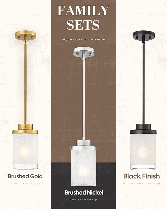 TENGXIN ENGXIN Modern Pendant Light for Kitchen Island, 6 Inch Brushed Nickel Hanging Ceiling Light Fixture,Farmhouse Pendant Lighting for Dining Room Bedroom Bar Office,TXPLBN01-L