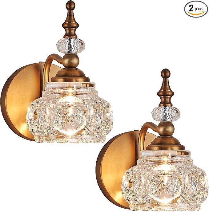 2-Pack 4.7 inch Wall Sconces Brass Bathroom Wall Light Fixtures, Spray Painting Process Modern Durable Vanity Lights for Bathroom Bedroom Living Room