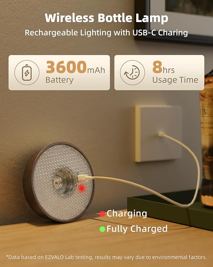 Wireless Bottle Lamp Shade, Rechargeable Wine Bottle Lights for Liquor Bottles, RGB, Touch Control 3 Color Temperatures, Dimmable, Outdoor Waterproof, Restaurant & Home Bar Décor, Gift, Brown 1Pc