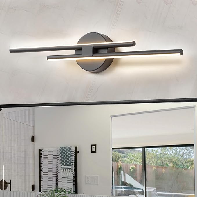 EDISLIVE Dimmable Modern LED Vanity Light Fixtures Bathroom Vanity Wall Lighting, 23.6 in Mirror Vanity Lighting Fixtures for Bathroom Bedroom Makeup Living Room,3000K Warm Light(Black)