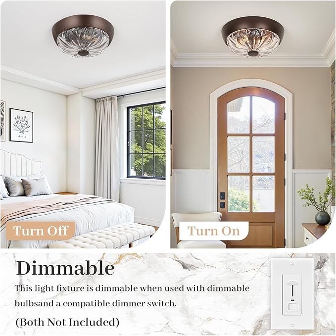 ORB Semi Flush Mount Ceiling Light, 2-Light Oil Rubbed Bronze Close to Ceiling Light Fixture, Aluminum Glass Indoor Outdoor Ceiling Lamp for Bedroom Kitchen Hallway Foyer
