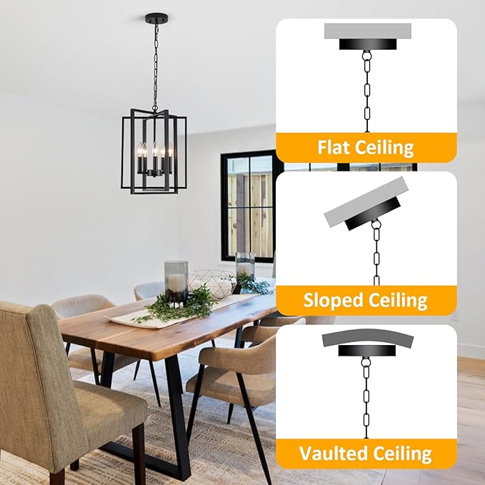 Black Modern Farmhouse Chandelier for Dining Room, 5-Light Pendant Lights Fixtures for Kitchen Island, Foyer Lighting Fixtures High Ceiling for Entryway Hallway Living Room Bedroom