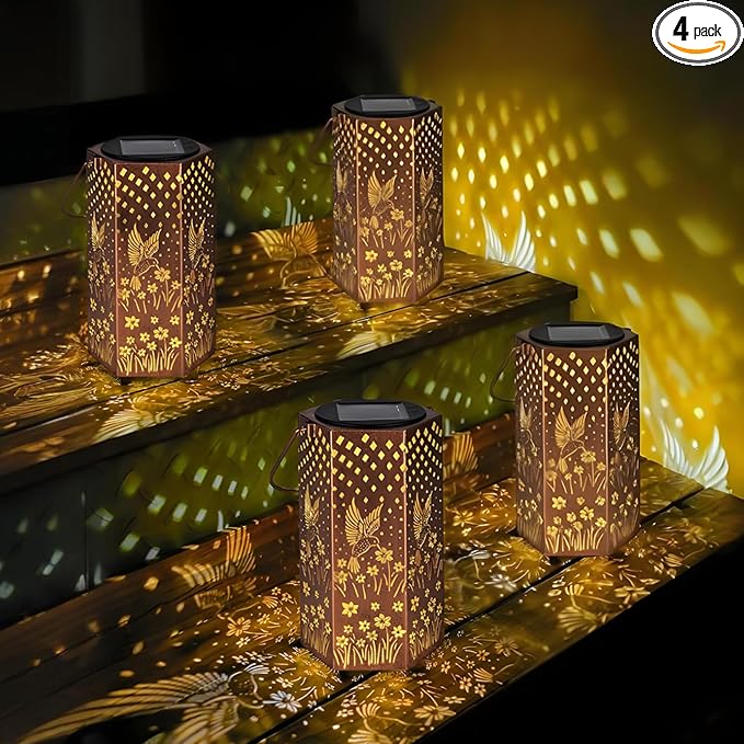Eandisom Birthday Gifts for Women, 4 Pack Hummingbird Solar Lanterns