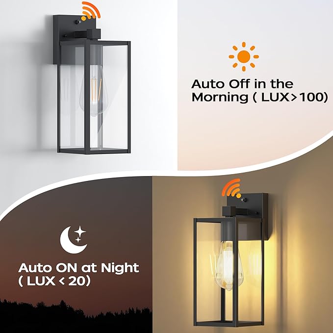 WIHTU 13in Dusk to Dawn Outdoor Lighting Fixtures, Exterior Front Porch Light, Black Sensor Wall Sconce Lamp, Waterproof Wall Lantern, Anti Rust Outside Coach Lights for House, Doorway, Garage