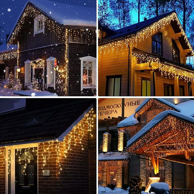 300L LED Icicle Lights, Warm White Window Curtain Lights,8 Modes with 30V Plug in for Wedding, Party, Bedroom, Home, Garden, Outdoor, Indoor Wall,Christmas Decorations,Connectable(Warm White)