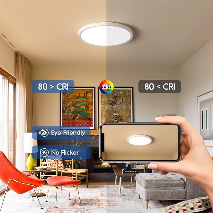 12 Inch Slim Dimmable LED Flush Mount Ceiling Light Fixtures, 24W 2640LM 3000K/4000K/5000K, House Upgrade Led Lights for Bedroom Hallway Laundry Room Rental Units, 240W Equiv., Black