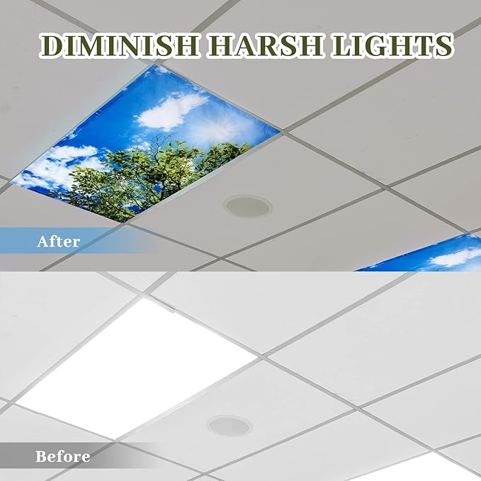 Patelai 8 Pack Fluorescent Light Covers for Classroom Ceiling 4 x 2 Feet Magnetic Light Covers Filter for Office School Drop Ceiling Supplies(Sky and Tree)
