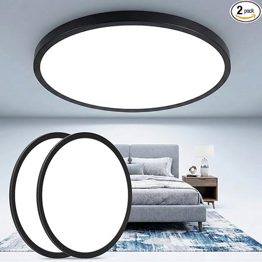 16.5 Inch Large Flush Mount Ceiling Light Fixtures, 4200 Lumens 32W Ceiling Lamp, 2700K-6500K Selectable & Dimmable, 0.86 Inch Extremely Thin Black Modern Flat LED Ceiling Lights for Bathroom, 1 Pack