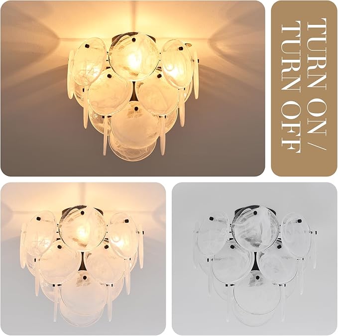 Modern Flush Mount Glass Ceiling Light, Black Hallway Lights Vintage Chandelier, 4-Light Unique Light Fixture for Bedroom Entryway Kitchen Laundry Bathroom Farmhouse