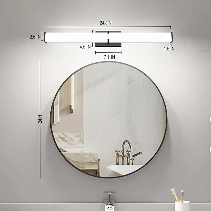 Bathroom Lighting Fixtures Over Mirror: ETL Certified 24 Inch Black Modern LED Vanity Lights 5000K Cool White IP44 - Dimmable Vanity Light Bar 2500LM with Clear Shade - Bathroom Light Fixtures