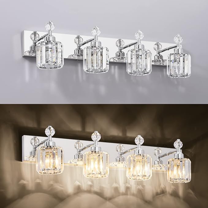 PRESDE 4-Light Crystal Bathroom Lights Fixtures Chrom Modern Wall Lighting Over Mirror