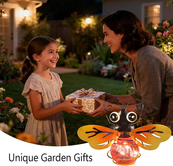 Bee Garden Decor with Bouncy Springs Pendant Lights Birthday Gifts for Women Mom Grandma,Hanging Solar Lights Outside Waterproof Metal Solar Outdoor Decoration for Yard, Porch,Patio,Backyard