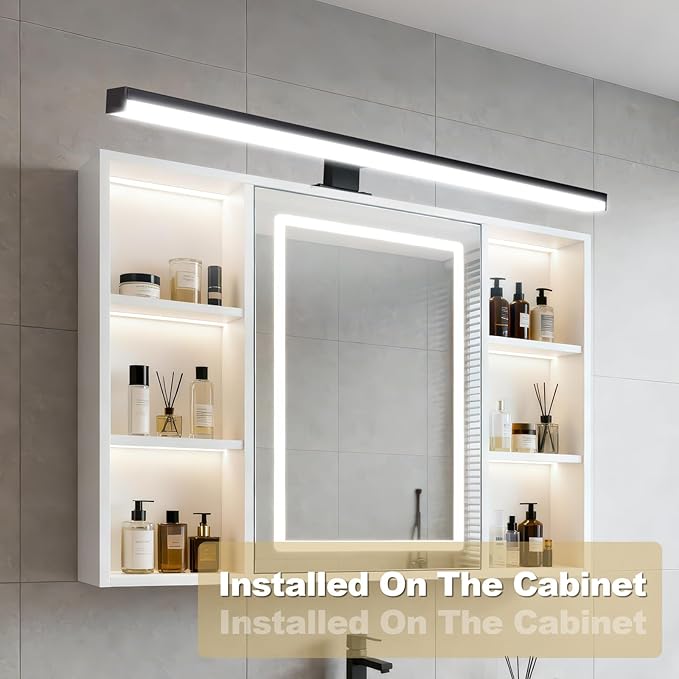 28" Plug in Bathroom Light Fixtures Matte Black Vanity Lights,11W LED Picture Light 3 Installation Methods 6600K White-Light Vanity Light Bar Wall Sconce for Bedroom/Living Room/Kitchen