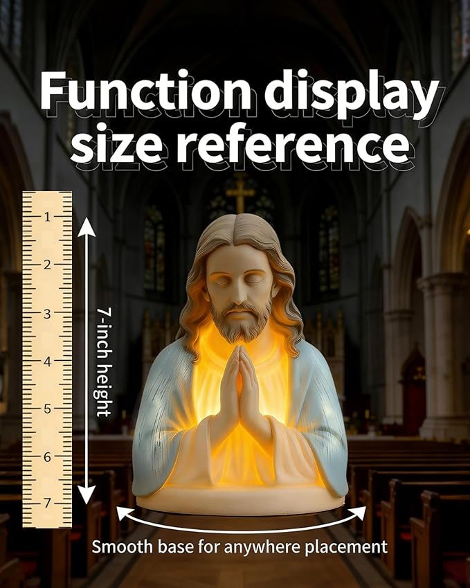 Jesus Prayer Night Light, 6" Sacred Jesus Statue Lamp for Spiritual Comfort, Warm LED Devotional Table Lamp for Prayer & Meditation, Religious Home Decor, Faithful Gift for Peace & Serenity
