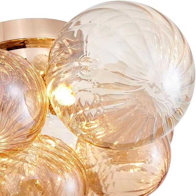 Shrine Lighting Champagne Bubble Glass Ceiling Light, Flush Mount Ceiling Light for Living Room, D18'' x H9'', G9*4 Sockets, Globe Glass Shade & Champagne Finish Frame