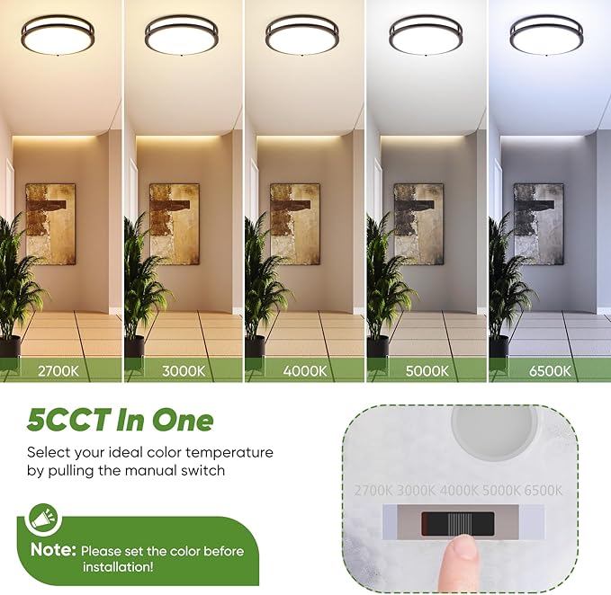 2-Pack 36W LED Ceiling Lights, 13inch Oil Rubbed Bronze Flush Mount Light Fixtures 3600LM 2700K/3000K/4000K/5000K/6500K Adjustable Ceiling Lights, Modern Dimmable Lighting for Kitchen Hallway Bathroom