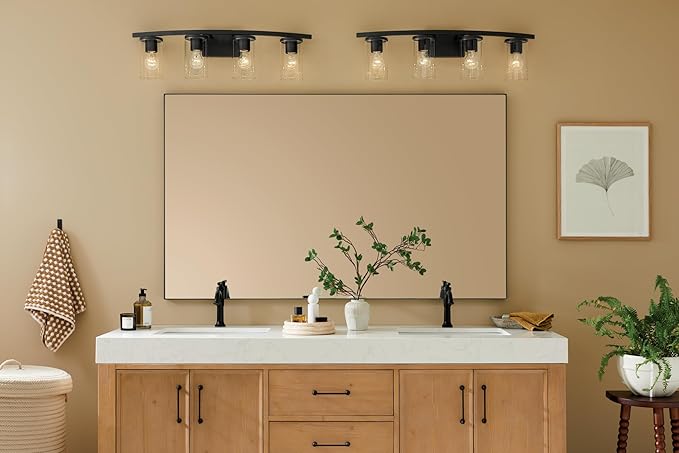 Kichler Crosby 31.25" 4-Light Bathroom Vanity Light Fixture with Clear Glass in Black, Modern Wall Mount Light for Bathroom Over Mirror (31.25" x 8.75"), 45498BKCLR