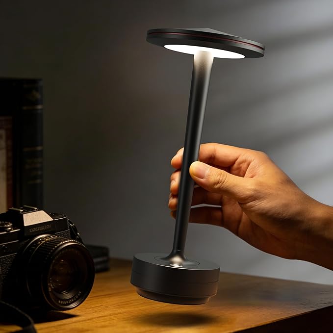 Cordless Table Lamp Rechargeable,6000mAh Battery Operated LED Desk Lamp 3 Color Stepless Touch Dimming,Waterproof Portable Memory Function Light for Bedroom,Outdoor,Patio,Dining,Restaurant Black 2P
