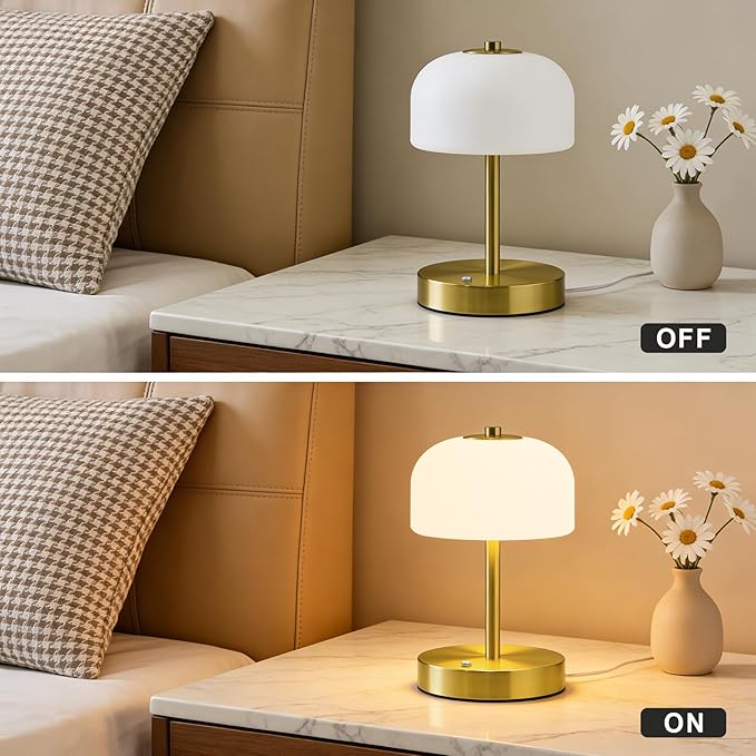 Oneach 9" Touch Control Gold Table Lamp with USB A+C Charging Ports, Dimmable LED Bedside Lamp with 3 Color Temperatures, Small Modern Table Lamps for Bedroom Nightstand Living Room