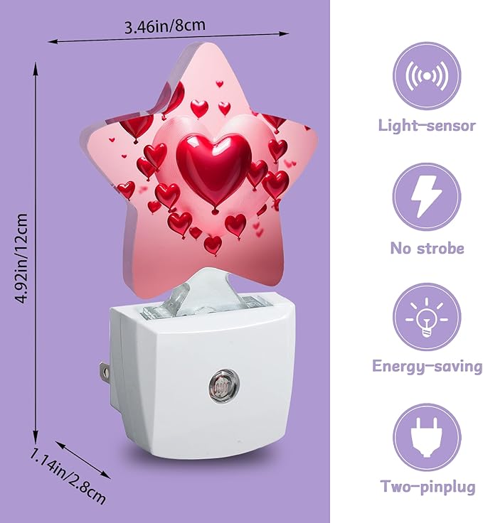 Hearts Night Lights Plug Into Wall Decorative, Nightlight with Dusk Sensor for Bathroom,Kitchen,Entryway,Room Accent,Gifts