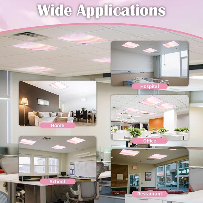 2 x 2 Feet Fluorescent Light Covers - 4 Pcs Covers for Ceiling Lights, Magnetic Light Filters for Classroom, Office, Hospitals, Home (Pink - Sky)