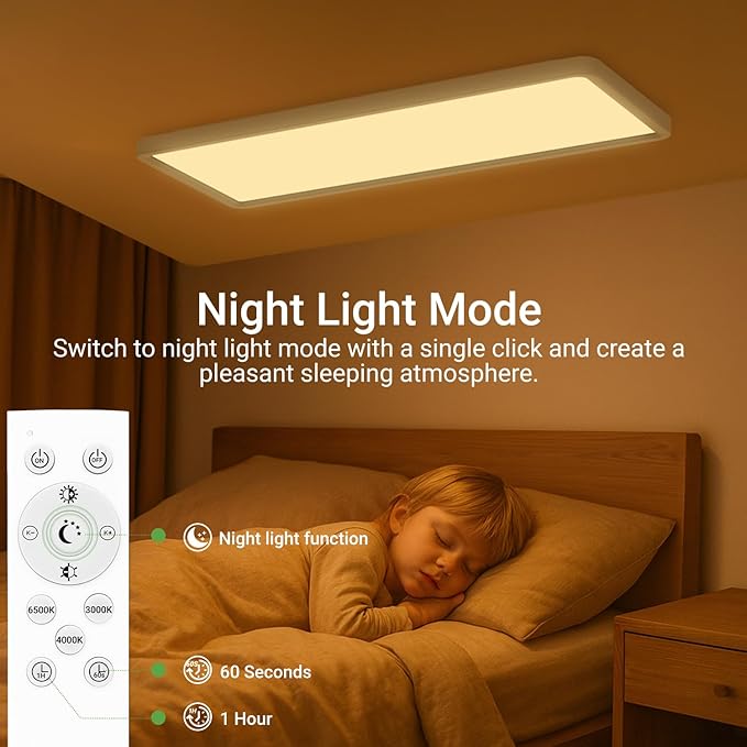 zemty LED Flat Panel Light with Remote 22.8x7.8 Inch, 32W 3500LM 3000K-6500K Adjustable Color Temperature, Dimmable Flush Mount Ceiling Light Fixture for Kitchen Bedroom Garage