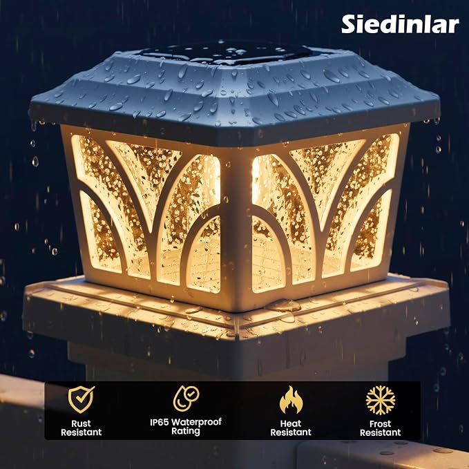 SIEDiNLAR Solar Post Cap Lights Outdoor, Aluminum Glass 2 Modes Edison LED Bulbs for 4x4 5x5 6x6 Vinyl Wooden Posts Deck Fence Patio Decor, Warm White/Cool White Lighting 6 Pack (White)