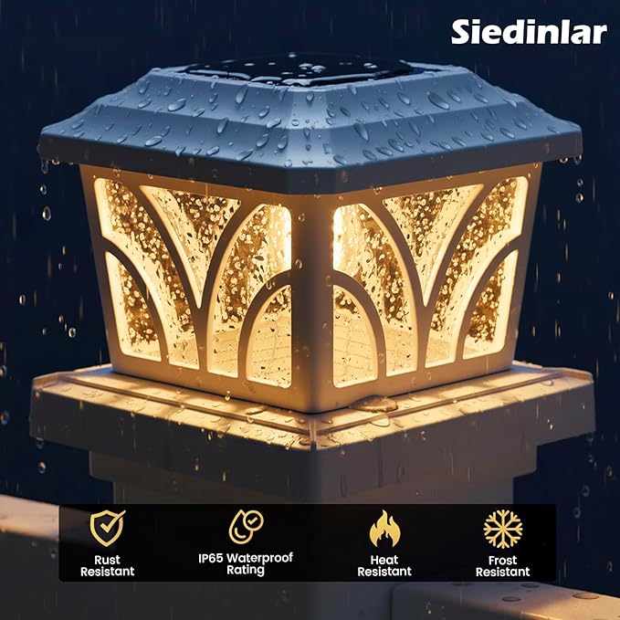 SIEDiNLAR Solar Post Cap Lights Outdoor, Aluminum Glass 2 Modes Edison LED Bulbs for 4x4 5x5 6x6 Vinyl/Wooden Posts Fence Deck Patio Decor, Warm White/Cool White Lighting 4 Pack (White)