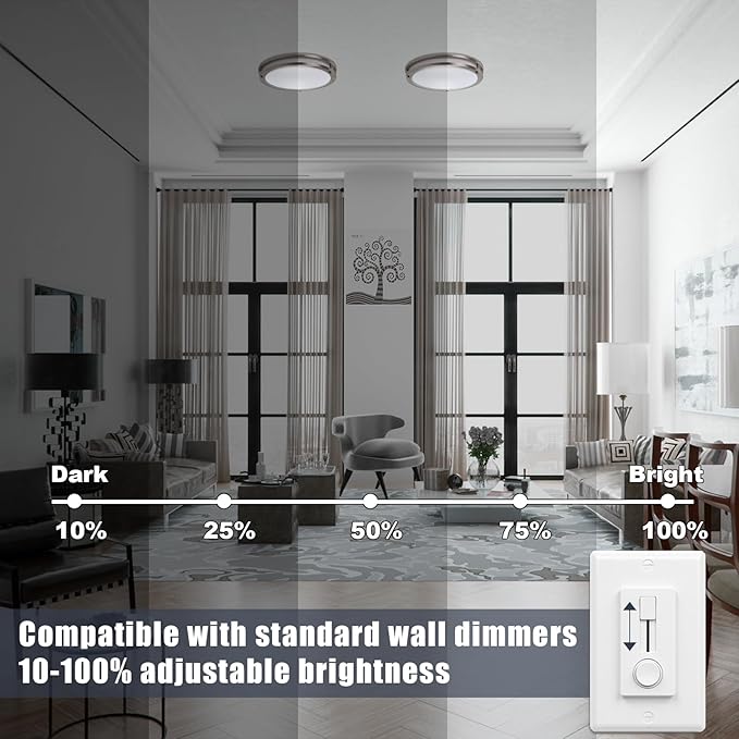 OOWOLF 36W Flush Mount Ceiling Light Fixture, Dimmable & 5CCT Ceiling Light, 3000K 3500K 4000K 5000K 6000K Warm White/Daylight/Cold White Adjustable Ceiling Lamps Brushed Nickel, 12Inch
