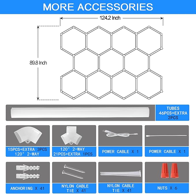 LZHOME Hexagon Garage Light Fixture 48 Packs: 52800LM Super Bright Honeycomb Led Ceiling Lights, 5000K Natural White, Hexagon Light for Garage Basement Warehouse Gym Car Detailing Shop etc
