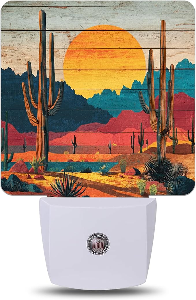 Sunset Desert Cactus Night Light with Dusk to Dawn Light Sensors, Plug-in Wall Led Night Lights, Energy Efficient Lamp for Bedroom,Bathroom,Kitchen,Hallway,Stairs, Gifts Ideal for Girls Women