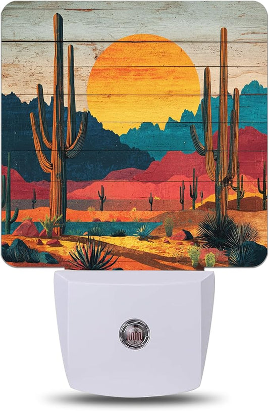 Sunset Desert Cactus Night Light with Dusk to Dawn Light Sensors, Plug-in Wall Led Night Lights, Energy Efficient Lamp for Bedroom,Bathroom,Kitchen,Hallway,Stairs, Gifts Ideal for Girls Women