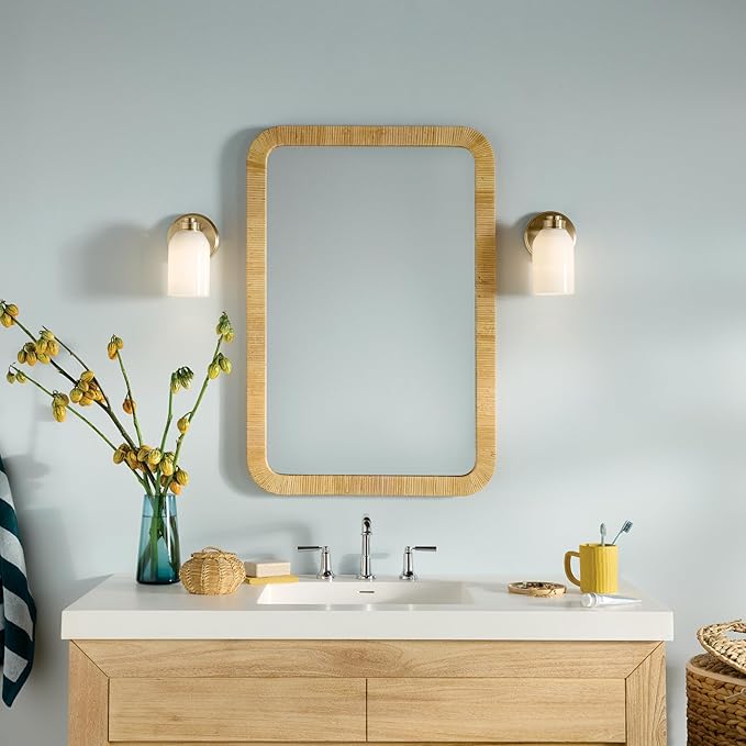 Kichler Shae 5" 1-Light Wall Sconce Bathroom Vanity Light Fixture with White Opal Glass in Champagne Bronze, Modern Style for Vanity Mirror, Fireplace, Hallway (8.25" H x 5" W), 55200CPZ
