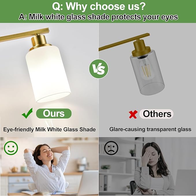 MOKATNG 4-Light Bathroom Light Fixtures, Brushed Gold Vanity Light with Milky White Shades, Bathroom Lighting Fixtures Over Mirror, Modern Bathroom Wall Lamp for Mirror Living Room Cabinet Bedroom