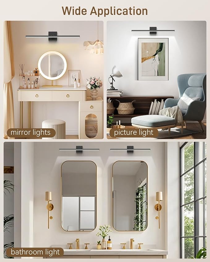 Black Long Vanity Lights, Morden Bathroom Light Fixtures with 5CCT&Dimmable Bath Wall Lamp, 220° Rotatable Hallway Bedroom, 32IN Vanity LED Bar Over Mirror for Makeup Shaving Skincare-ETL Certified