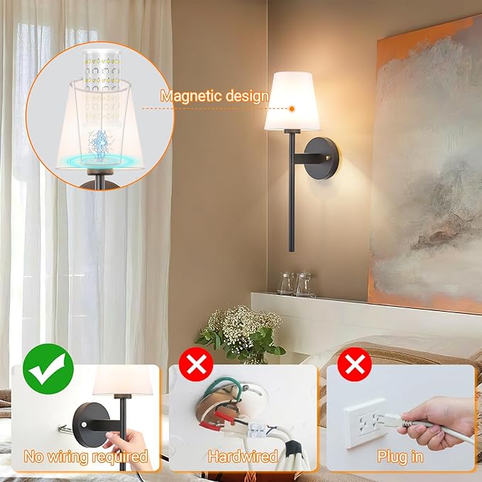 Battery Operated Wall Sconces Set Of 2, Wireless Battery Wall Light With 10000mAh RGB Rechargeable Magnetic Bulb, Rechargeable Wall Sconce With Remote Control For Bedroom, No Electrician Required