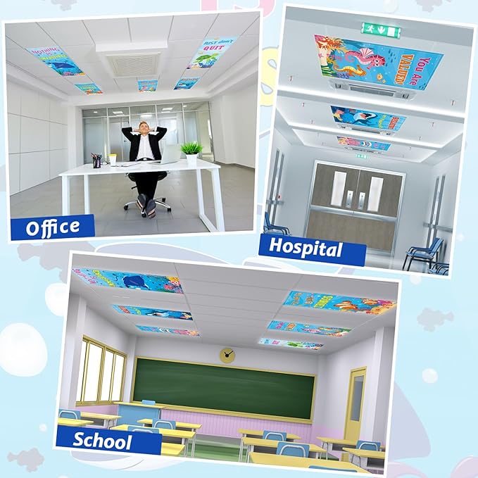 8 Pcs Fluorescent Light Covers with 80 Magnets Decorative for Classroom Ceiling Lights 4 x 2 Feet Magnetic Light Cover Filter Easy Install for Office Hospital Home Ceiling Supplies (Positive Ocean)