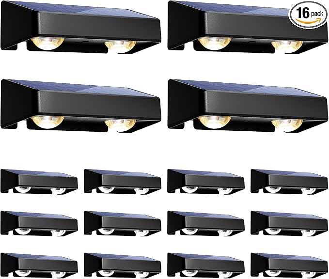 SOLPEX Solar Fence Lights Outdoor, 9 Fixed Colors ＆ Color Changing Fence Solar Lights Outdoor Waterproof IP65, LED Deck Lighting for Backyard Wall Step Patio Railing Pool Porch (16 Pack)