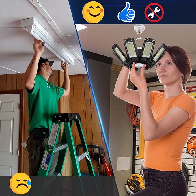 ISKYDRAW 240W LED Garage Light 2 Pack, 24000lm Garage Lights Ceiling LED with 8 Deformable Panels, Shop Light 6500K fit for E26 E27 Bulb Socket, Bay Lighting for Workshop Basement Barn
