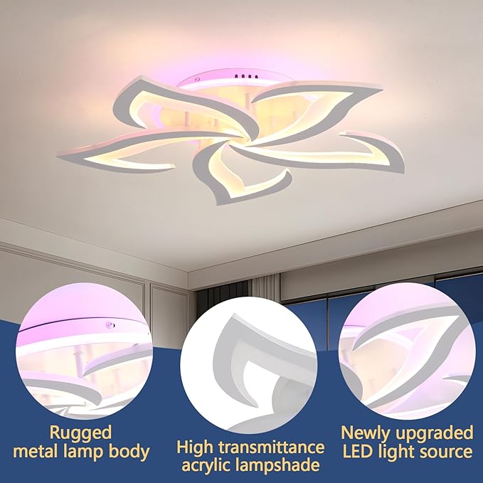 Modern Ceiling Lights,50W Dimmable Flush Mount Ceiling Light with Remote for Living Room Dining Room Bedroom,3000-6000K,White