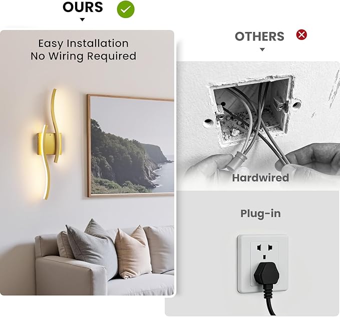 WOSHITU Gold Battery Operated Wall Sconces: 23.6 Inch Rechargeable Wall Sconce Set of 2 with Remote Control 3CCT Dimmable Wall Light Modern Cordless Wall Lamp for Bedroom Living Room Hallway Bathroom