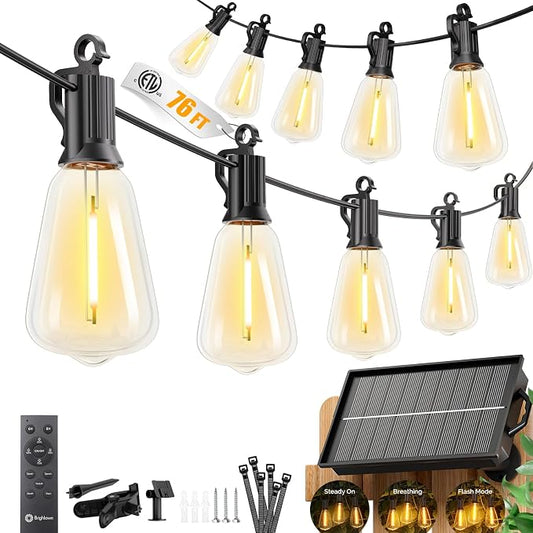 Brightown 76FT Solar String Lights Outdoor Waterproof, Patio Lights with Remote and 23+1 LED Shatterproof Bulbs, Dimmable & Timable, 3 Light Modes, Solar Lights Outdoor for Yard Camping Party Outside
