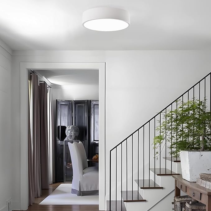 Modern Flush Mount Ceiling Light, 2-Lights Round White Ceiling Light Fixtures, Minimalistic Ceiling Lamp Acrylic Shade Lighting Fixture for Bedroom Laundry Room Foyer Hallway(11.8")