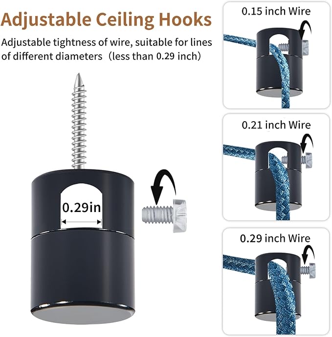 6 Pack Upgrade Ceiling Hooks for Hanging Lights, Black Swag Hooks for Ceiling Light, Aluminum Swag Hook Super Load, Modern Hook for Hanging Light Fixture,Pendant Lights Cord-Easy to Use