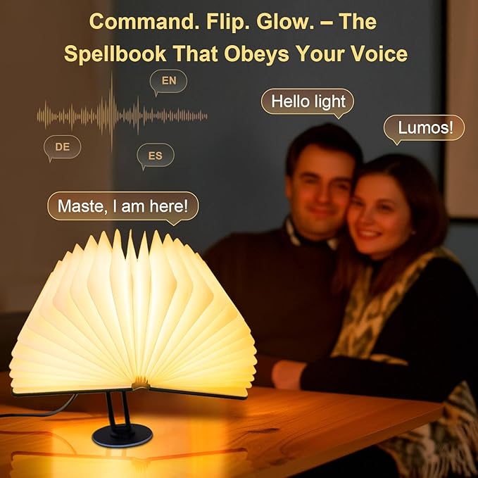 QXMGCBOK Book Lovers Gifts - Intelligent Voice Folding Book Lamp, 3-Color 10 Watt Desk Lamp with Bracket, Embossed Cover Light Can Be Used as Decor