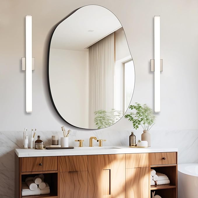 LED Bathroom Vanity Light Fixtures 31.5in Brushed Nickel,Dimmable24W 4000K Natural White Square Wall Fixture, Modern Lighting for Over Mirror, Damp Rated