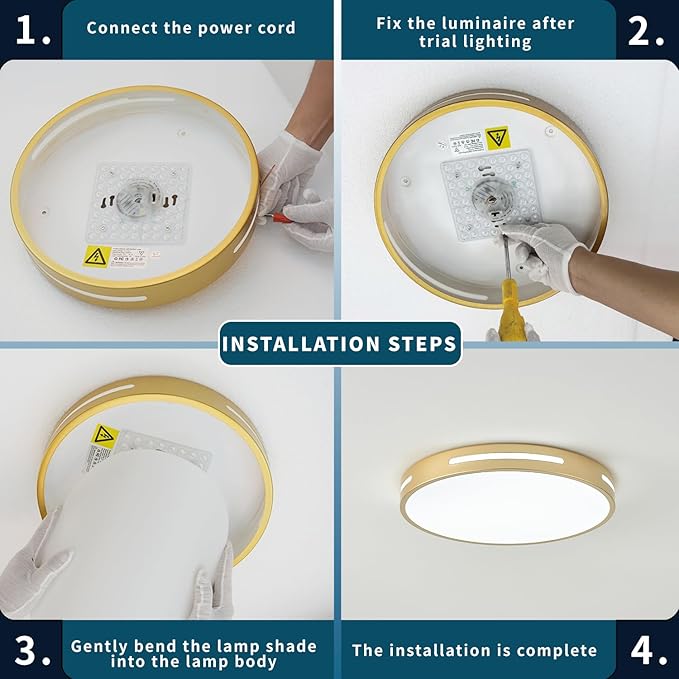 Gold Flush Mount Ceiling Light Fixture LED,24W Kitchen Light Fixture Ceiling Mount Dimmable 2 Pack,12 inch Close to Ceiling Light Fixture 5CCT for Bedroom, Bathroom, Living Room