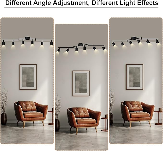 Track Lighting Fixture Ceiling, 44.3" Modern LED Track Lighting Kit, Black 6 Light Ceiling Light for Kitchen, Rotatable Spotlight Heads, Wall Mount Spot Lighting for Island/Bedroom(GU10, NO Bulb)