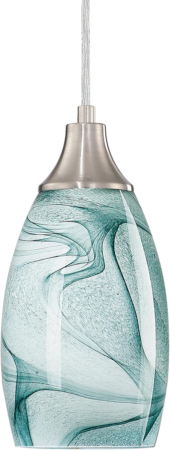 karyfine Mini Pendant Lights Kitchen Island Light Brown Glass Lamp Shade Hand Blown Glass Pendant Light with Brush Nickel Finish Adjustable Cord for Kitchen Over Sink (Green Marble-1Packs)