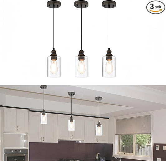 WISBEAM Pendant Lighting Fixture, Hanging Ceiling Lights with E26 Medium Base Max. 60 Watts, ETL Rated, Bulbs not Included, 3-Pack